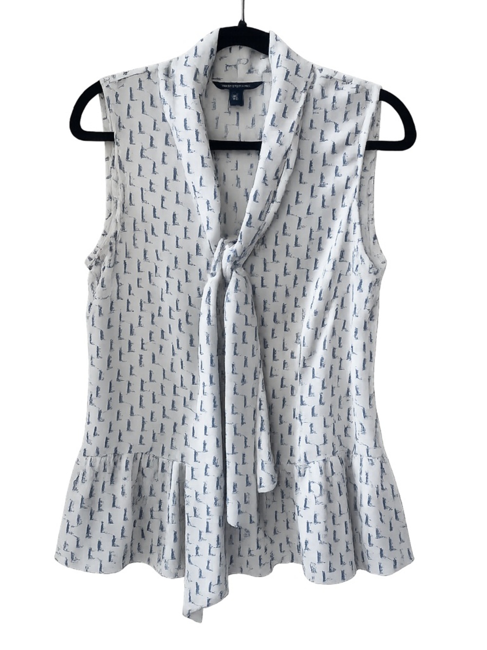 Tommy Hilfiger Lighthouse Print Sleeveless Tie-Neck Blouse Size 10
